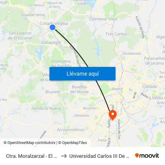 Ctra. Moralzarzal - El Roble to Universidad Carlos III De Madrid map