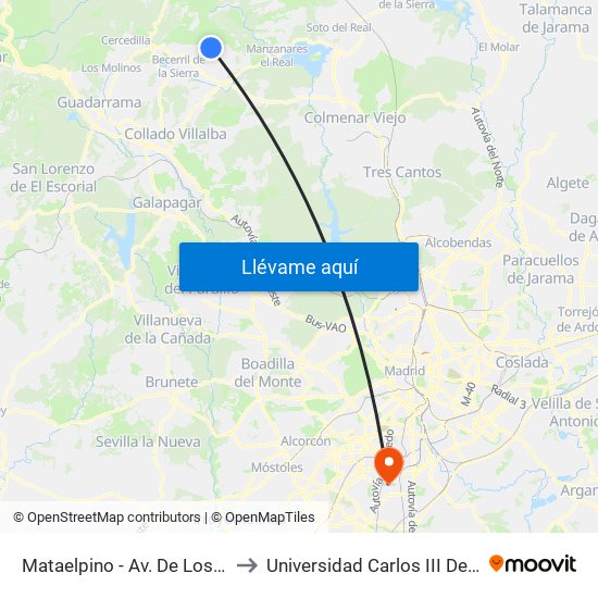 Mataelpino - Av. De Los Linares to Universidad Carlos III De Madrid map
