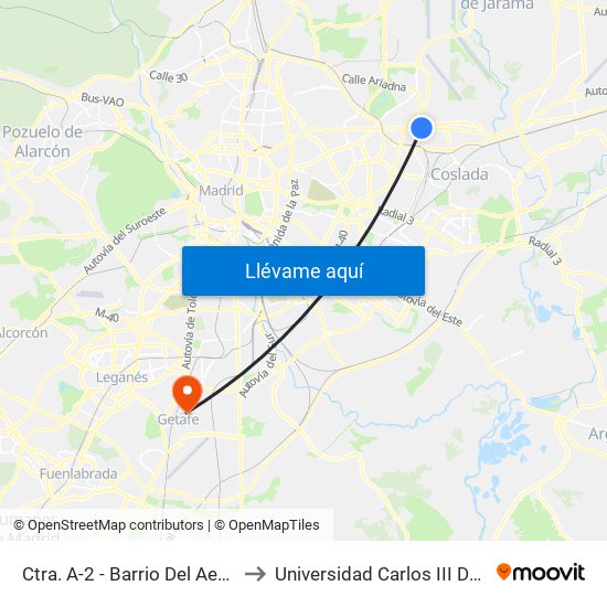 Ctra. A-2 - Barrio Del Aeropuerto to Universidad Carlos III De Madrid map