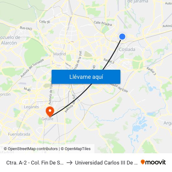 Ctra. A-2 - Col. Fin De Semana to Universidad Carlos III De Madrid map