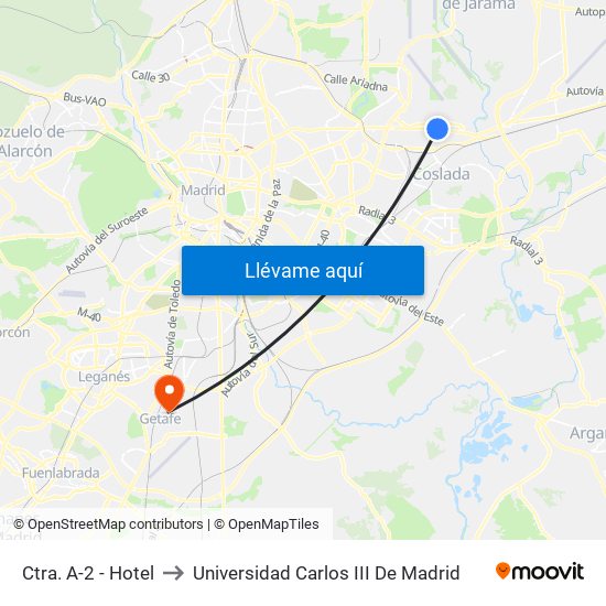 Ctra. A-2 - Hotel to Universidad Carlos III De Madrid map