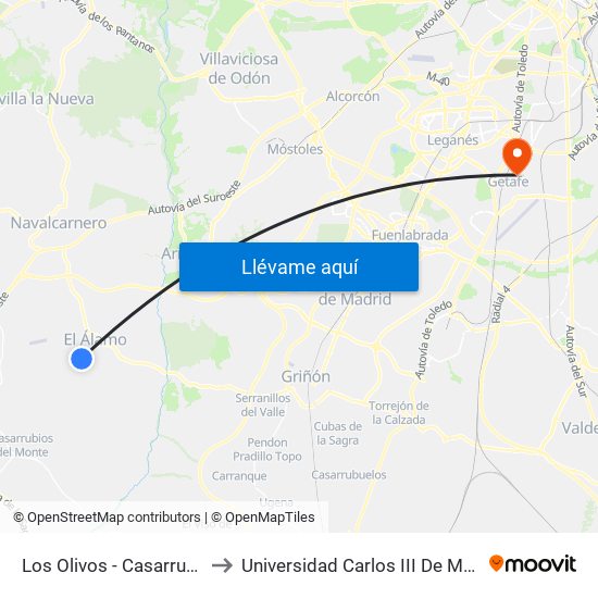 Los Olivos - Casarrubios to Universidad Carlos III De Madrid map