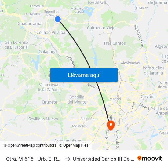 Ctra. M-615 - Urb. El Retamar to Universidad Carlos III De Madrid map