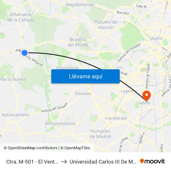 Ctra. M-501 - El Ventorro to Universidad Carlos III De Madrid map