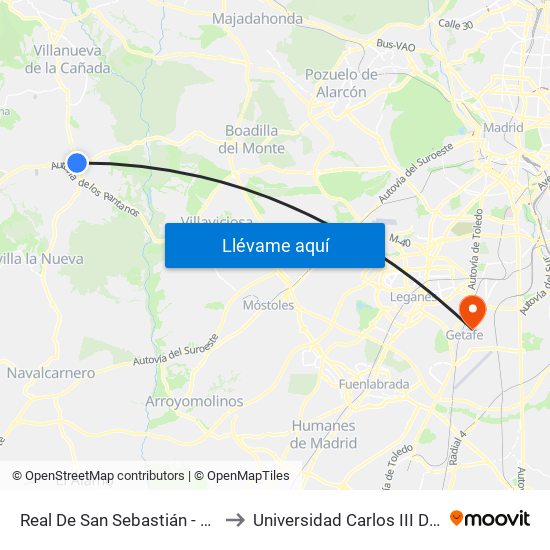 Real De San Sebastián - Amargura to Universidad Carlos III De Madrid map