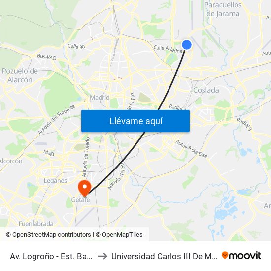 Av. Logroño - Est. Barajas to Universidad Carlos III De Madrid map