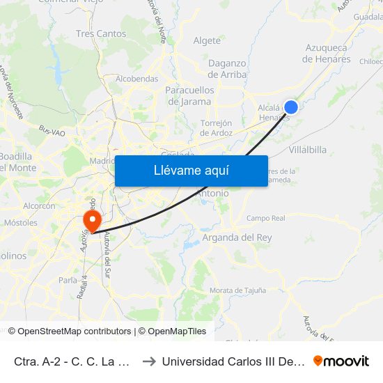 Ctra. A-2 - C. C. La Dehesa to Universidad Carlos III De Madrid map