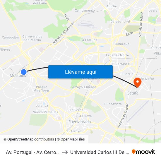 Av. Portugal - Av. Cerro Prieto to Universidad Carlos III De Madrid map
