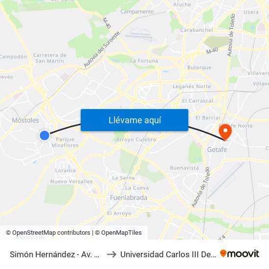 Simón Hernández - Av. Carlos V to Universidad Carlos III De Madrid map