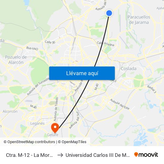 Ctra. M-12 - La Moraleja to Universidad Carlos III De Madrid map