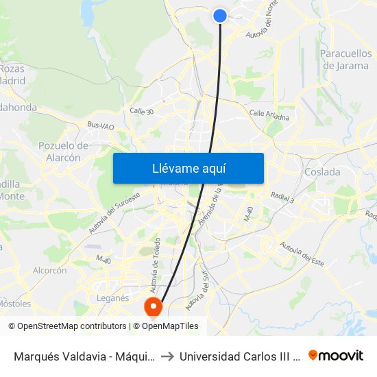 Marqués Valdavia - Máquina Del Tren to Universidad Carlos III De Madrid map