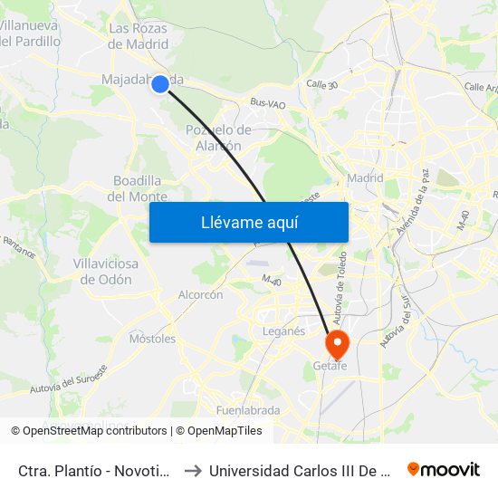 Ctra. Plantío - Novotiendas to Universidad Carlos III De Madrid map