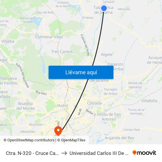 Ctra. N-320 - Cruce Caraquiz to Universidad Carlos III De Madrid map