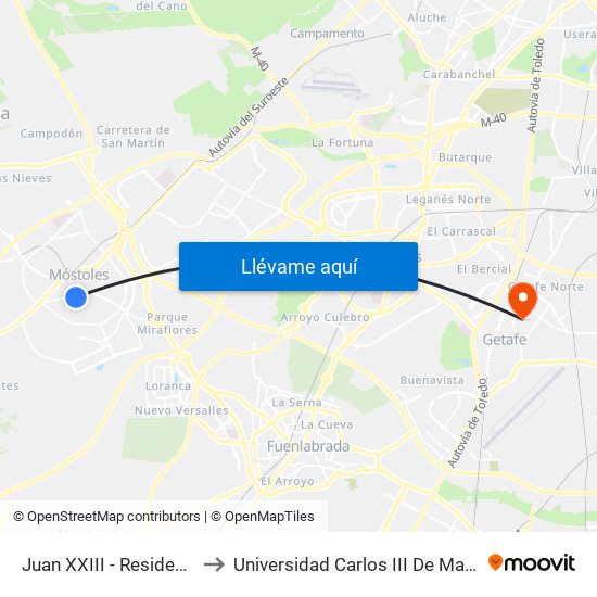 Juan XXIII - Residencia to Universidad Carlos III De Madrid map