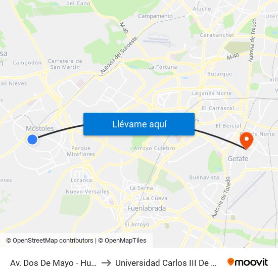 Av. Dos De Mayo - Huesca to Universidad Carlos III De Madrid map
