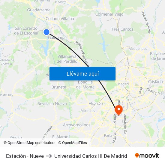 Estación - Nueve to Universidad Carlos III De Madrid map