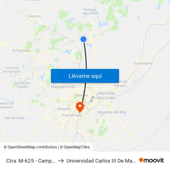 Ctra. M-625 - Camping to Universidad Carlos III De Madrid map