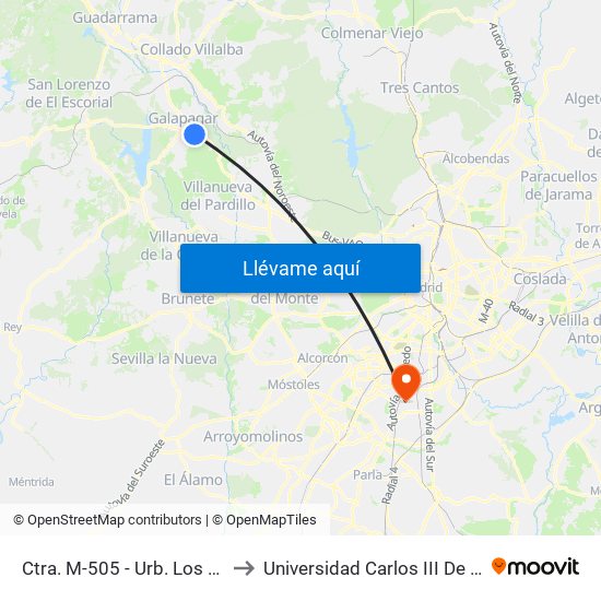 Ctra. M-505 - Urb. Los Gamos to Universidad Carlos III De Madrid map