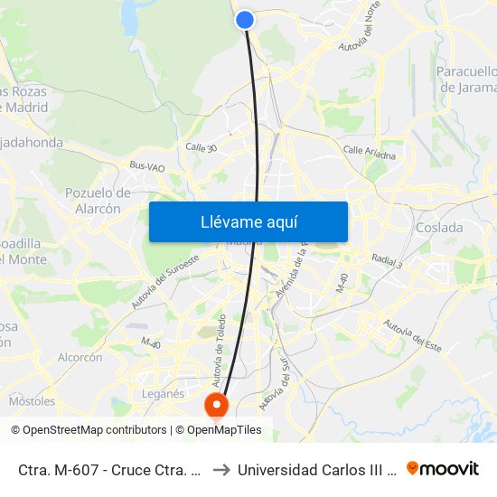 Ctra. M-607 - Cruce Ctra. Alcobendas to Universidad Carlos III De Madrid map