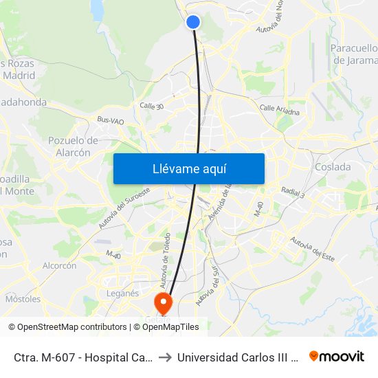 Ctra. M-607 - Hospital Cantoblanco to Universidad Carlos III De Madrid map