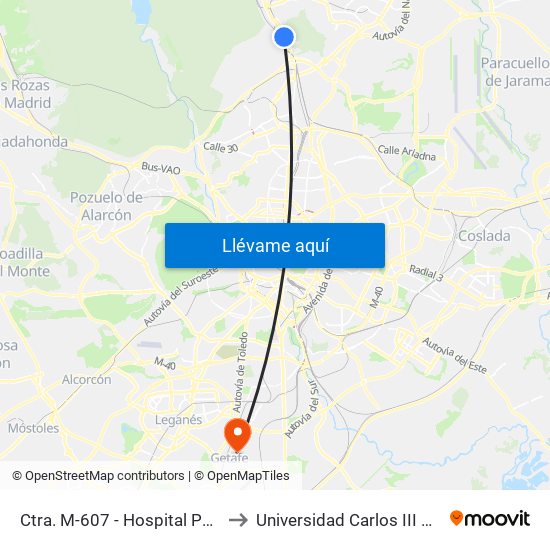 Ctra. M-607 - Hospital Psiquiátrico to Universidad Carlos III De Madrid map