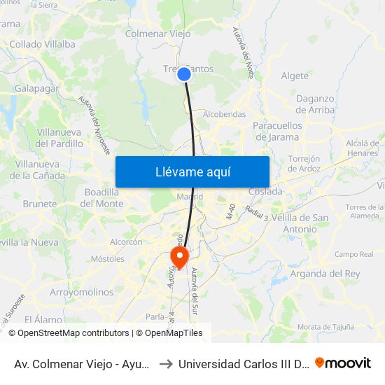 Av. Colmenar Viejo - Ayuntamiento to Universidad Carlos III De Madrid map