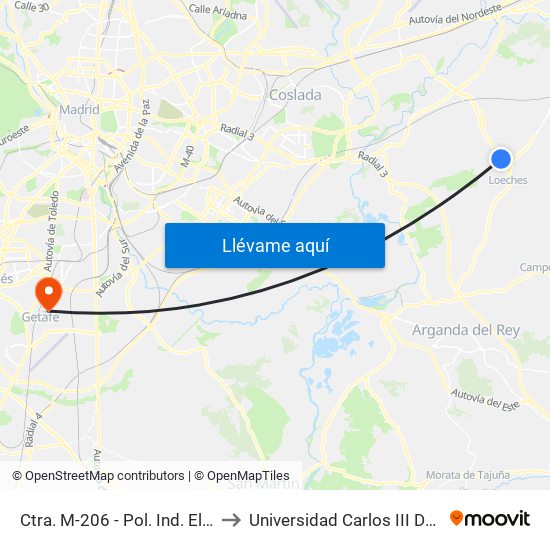 Ctra. M-206 - Pol. Ind. El Caballo to Universidad Carlos III De Madrid map