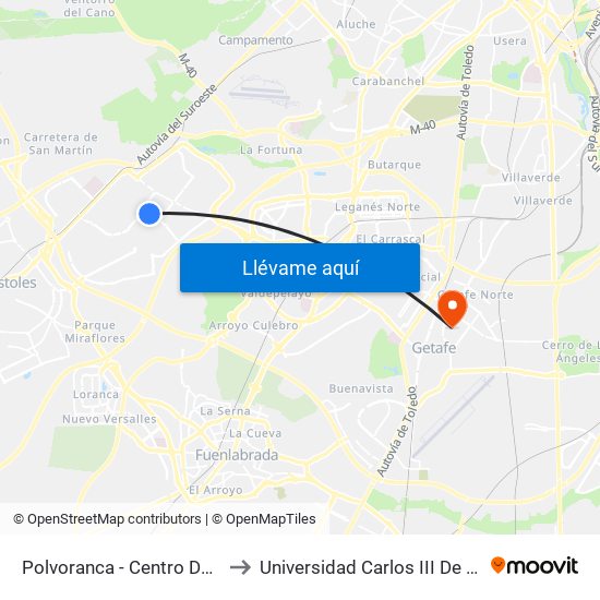 Polvoranca - Centro De Salud to Universidad Carlos III De Madrid map