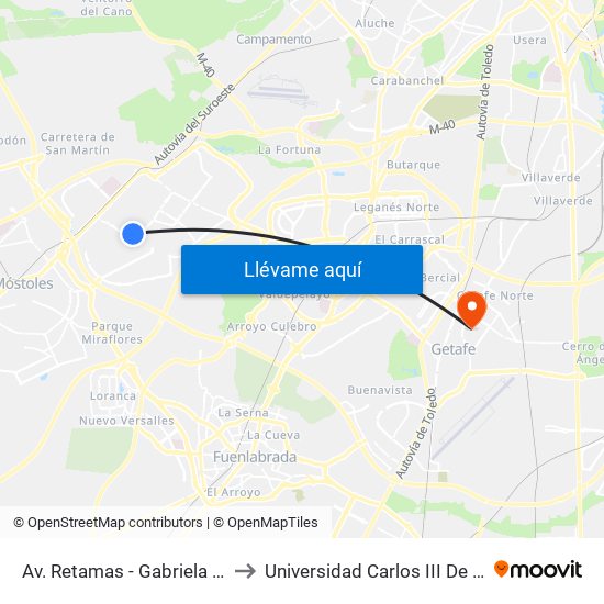 Av. Retamas - Gabriela Mistral to Universidad Carlos III De Madrid map