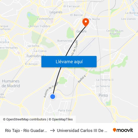 Río Tajo - Río Guadarrama to Universidad Carlos III De Madrid map