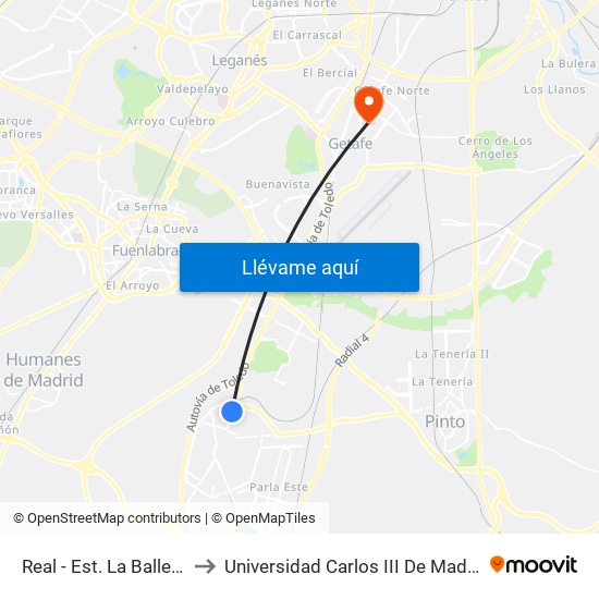 Real - Est. La Ballena to Universidad Carlos III De Madrid map