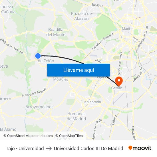 Tajo - Universidad to Universidad Carlos III De Madrid map