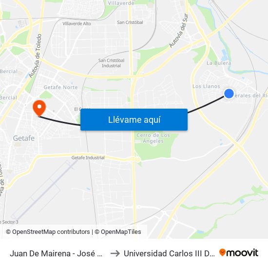 Juan De Mairena - José Echegaray to Universidad Carlos III De Madrid map