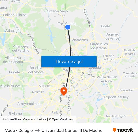 Vado - Colegio to Universidad Carlos III De Madrid map