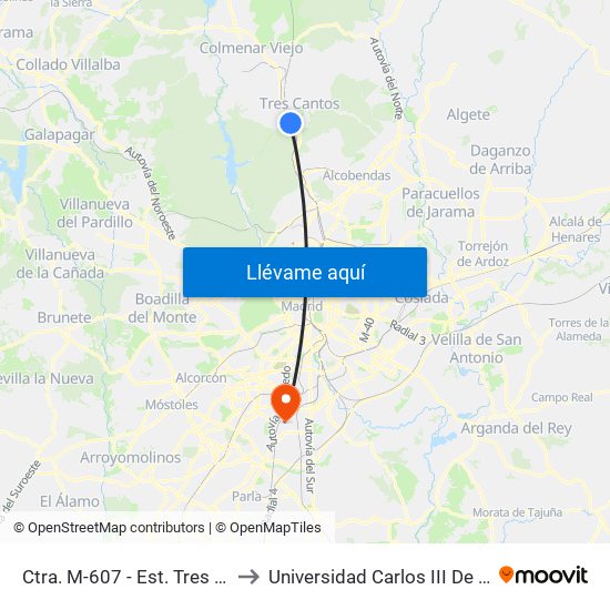 Ctra. M-607 - Est. Tres Cantos to Universidad Carlos III De Madrid map
