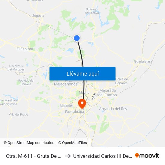 Ctra. M-611 - Gruta De Begoña to Universidad Carlos III De Madrid map
