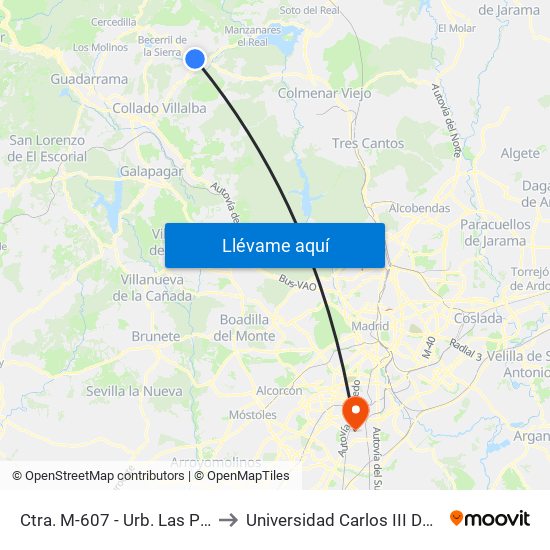 Ctra. M-607 - Urb. Las Praderas to Universidad Carlos III De Madrid map