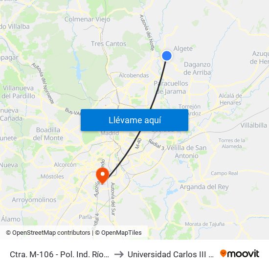 Ctra. M-106 - Pol. Ind. Río De Janeiro to Universidad Carlos III De Madrid map