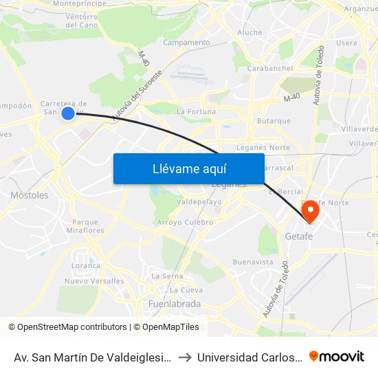 Av. San Martín De Valdeiglesias - Autocaravanas to Universidad Carlos III De Madrid map