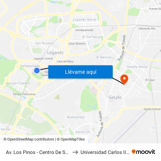 Av. Los Pinos - Centro De Salud Y Gerencia to Universidad Carlos III De Madrid map