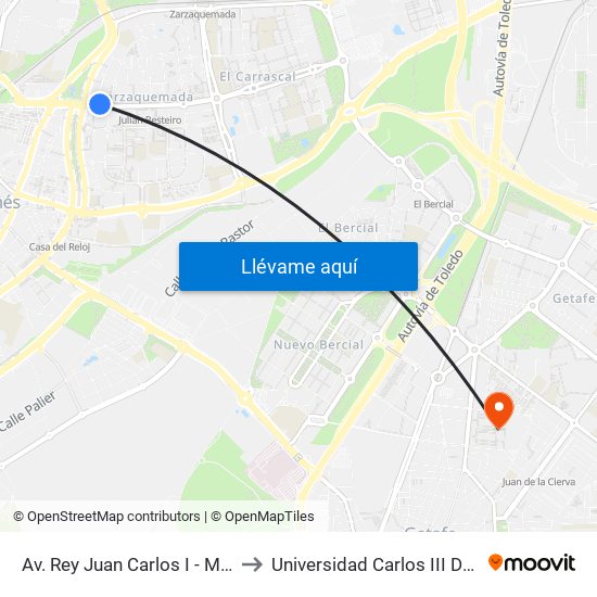 Av. Rey Juan Carlos I - Monegros to Universidad Carlos III De Madrid map