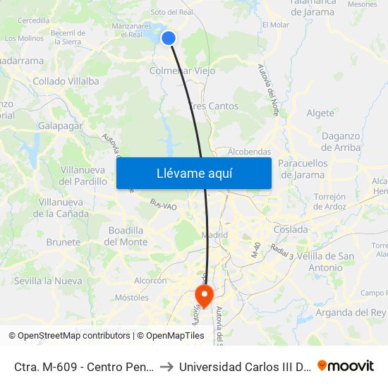 Ctra. M-609 - Centro Penitenciario to Universidad Carlos III De Madrid map