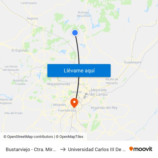Bustarviejo - Ctra. Miraflores to Universidad Carlos III De Madrid map