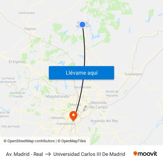 Av. Madrid - Real to Universidad Carlos III De Madrid map