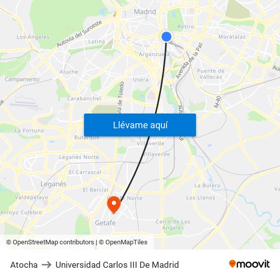 Atocha to Universidad Carlos III De Madrid map