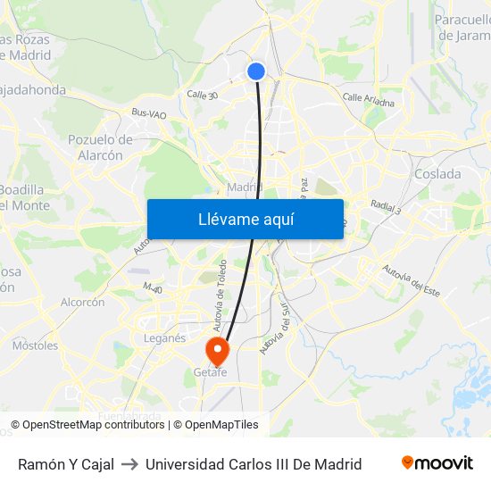 Ramón Y Cajal to Universidad Carlos III De Madrid map