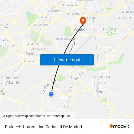 Parla to Universidad Carlos III De Madrid map