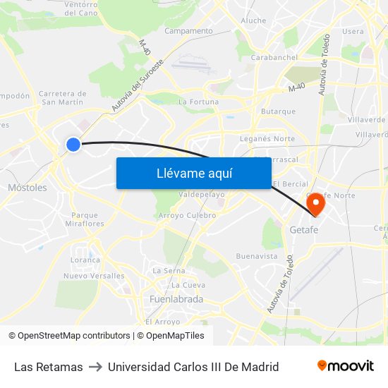 Las Retamas to Universidad Carlos III De Madrid map