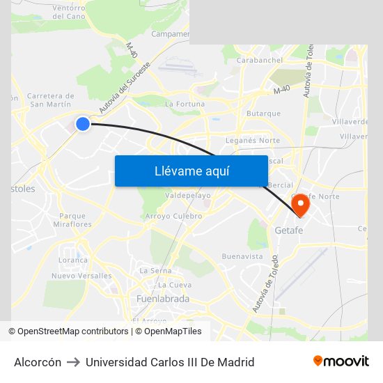 Alcorcón to Universidad Carlos III De Madrid map