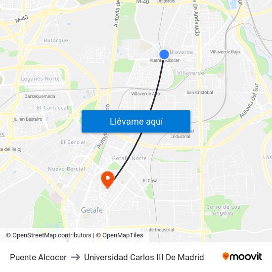 Puente Alcocer to Universidad Carlos III De Madrid map